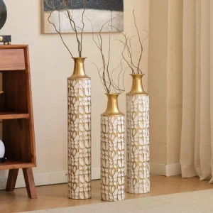 Gold Metal Vase Set of 3,