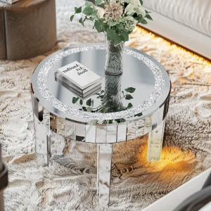 Luxury Modern Round Mirrored Accent Side Table
