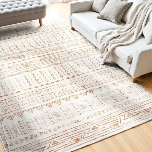 Beige Large Area Rug 6x9ft Anti Skid Tear Resistant Floor Mat