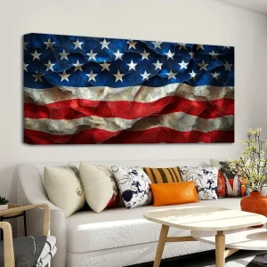 1.5 inch thick pine solid wood frame, wall art, American flag,
